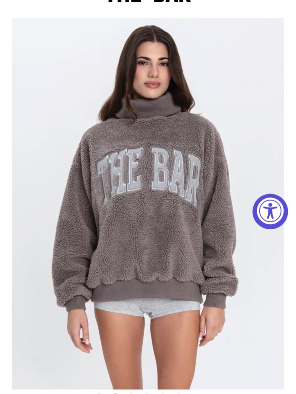 The Bar Cozy Sherpa Turtleneck Pullover in Taupe
